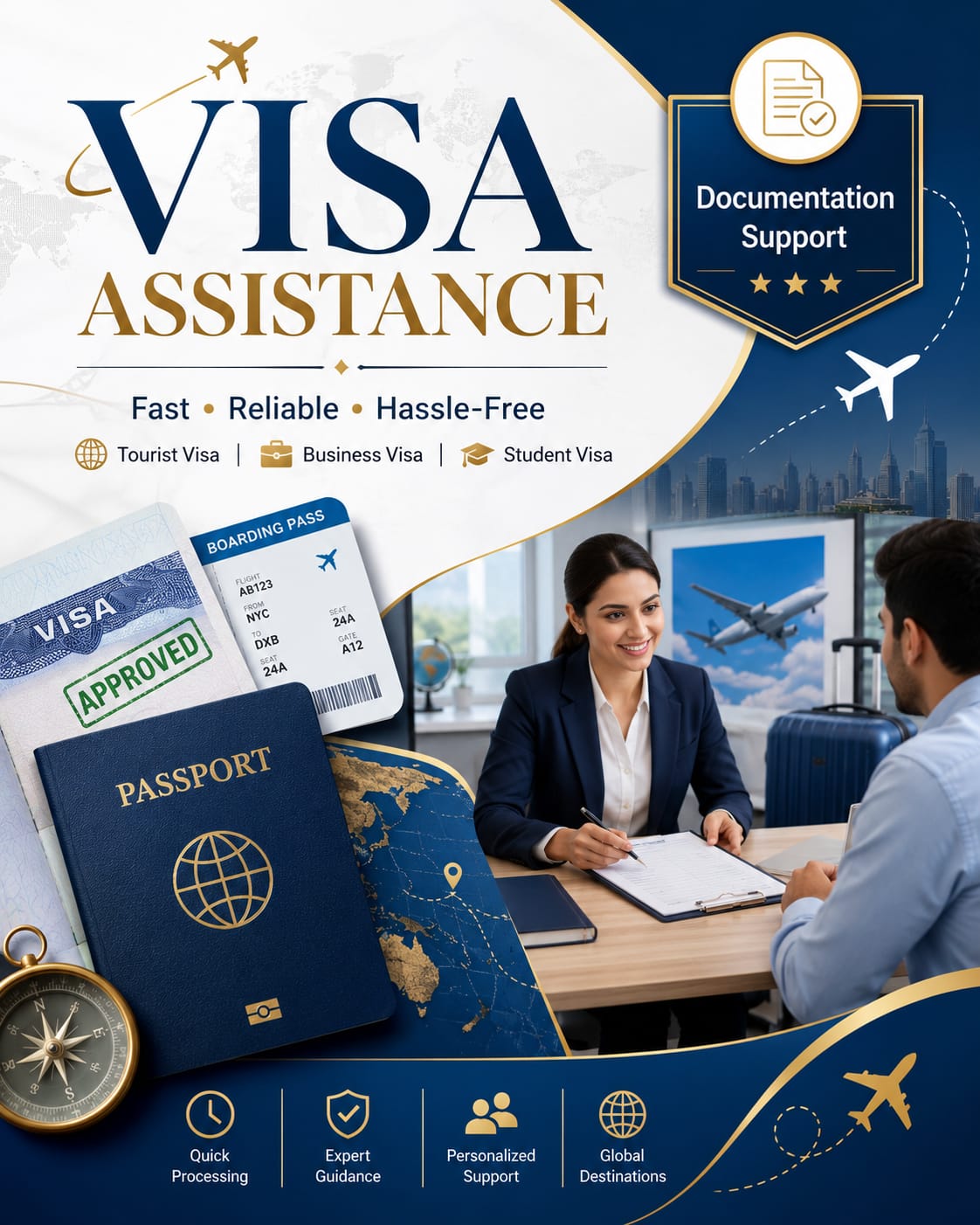 Travel passport and visa documents for international travel - My India Discovery provides complete visa assistance including document checklists application support and status tracking for Bali Europe Thailand Dubai Singapore and more