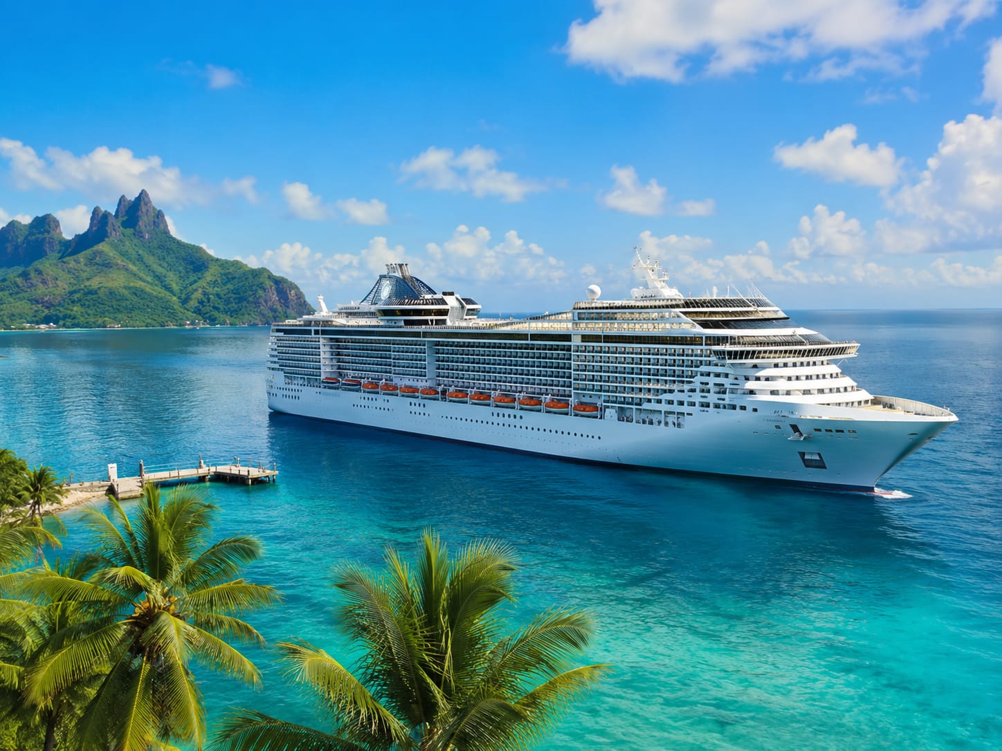Luxury cruise ship sailing on the ocean at sunset - cruise holiday packages starting from Rs 86,350 per person including ocean liners and scenic Kerala backwater cruises, booked by My India Discovery