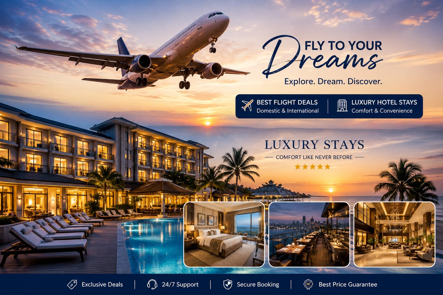 Airplane flying over clouds - hotel and flight booking services by My India Discovery with best-available rates and 24-hour backup support for domestic and international travel