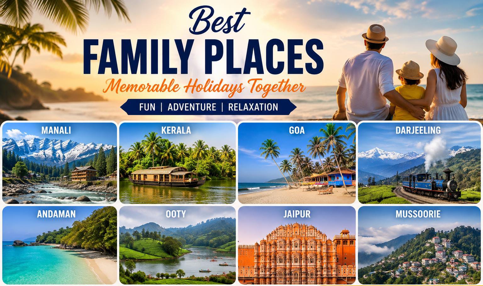 Happy family enjoying a scenic hill station vacation - domestic and international family holiday packages starting from Rs 8,305 per person offered by My India Discovery