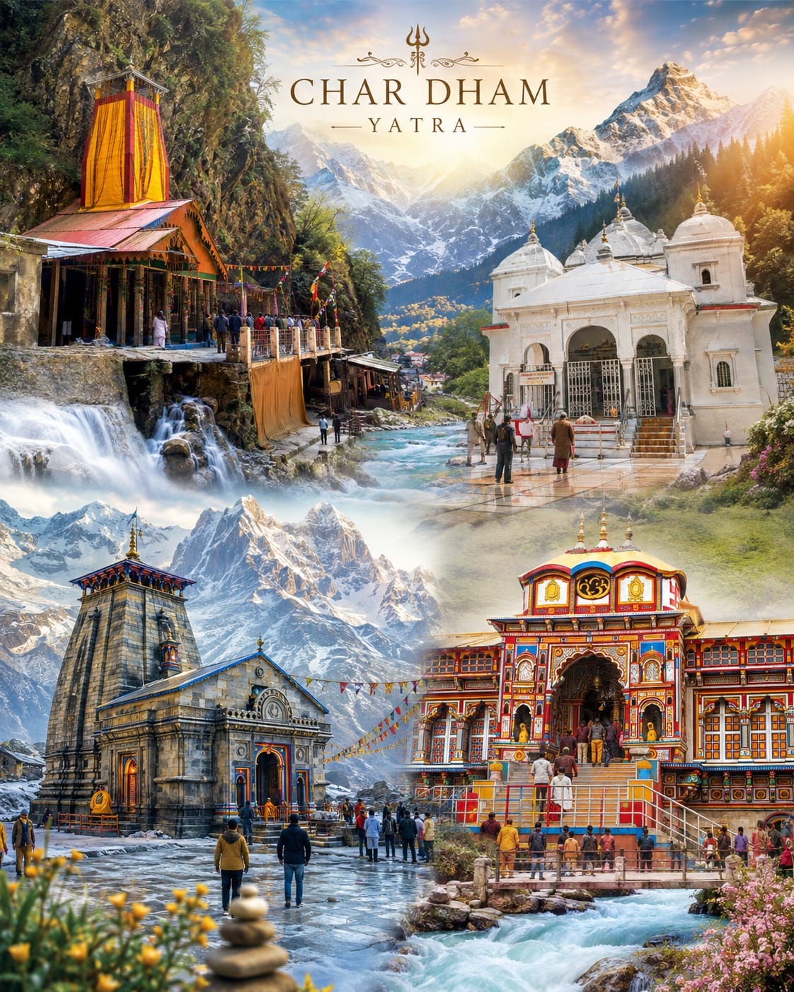 Char Dham Yatra pilgrimage covering Badrinath Kedarnath Gangotri and Yamunotri in Uttarakhand India
