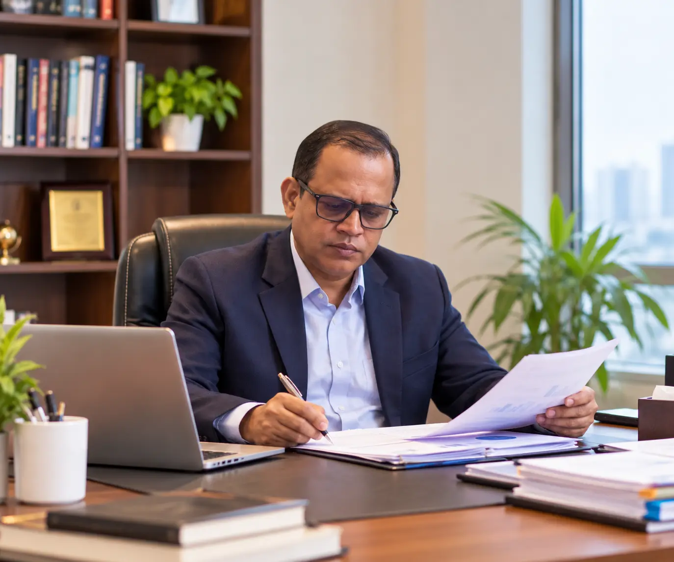 Person reviewing insurance documents at a desk
