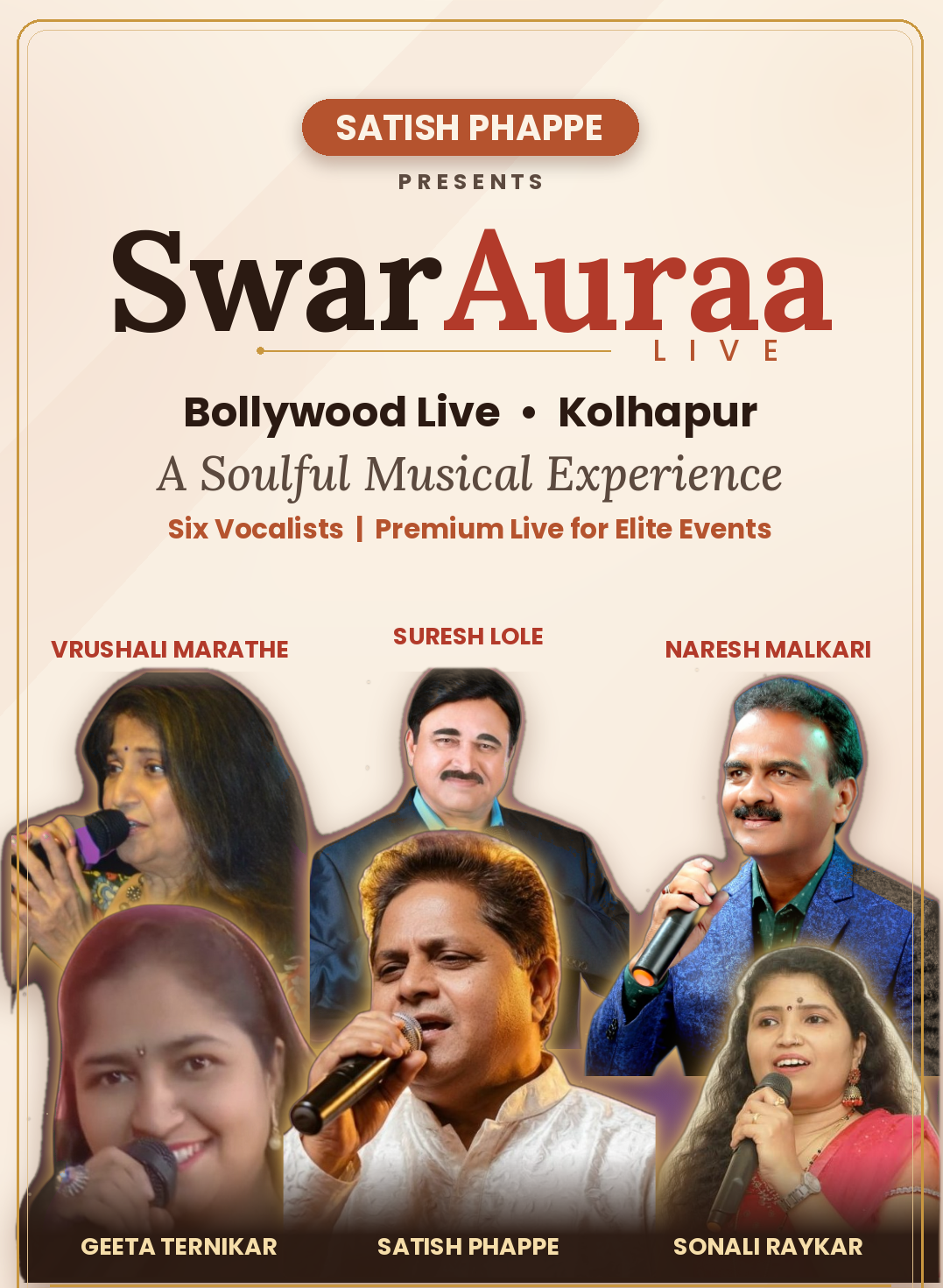 SwarAuraa vocalist performing with passion at a live Bollywood music event